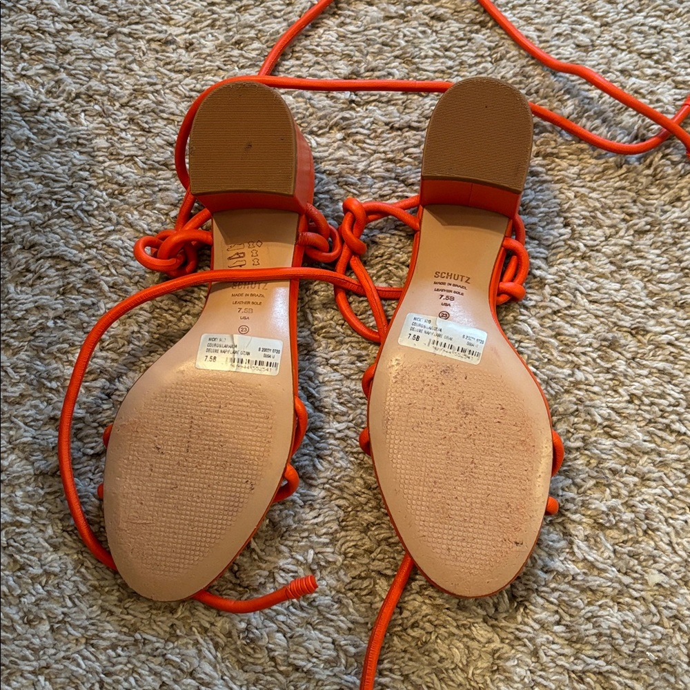 Schultz Mid Naps Leather Sandal Orange Like New View 4